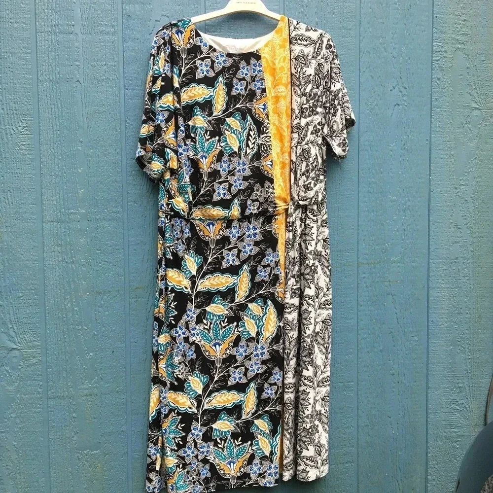 London Times Women’s Tri Color Paisley Midi Dress Plus Size 2X NWT